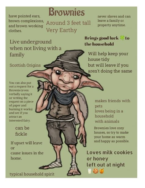 Brownies Mythical Creature, Magic Forest Creatures, Types Of Fae Creatures, Brownie Fae, Types Of Fae, Fae Lore, Brownie Fairy, Mythical Creatures List, Fairy Folklore