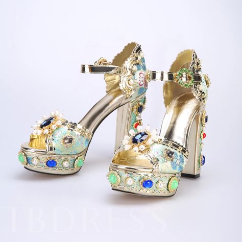 Customized Floral Peep Toe Chunky Heel Rhinestone Sandals 80s Runway, Multicolor Shoes, Jeweled Shoes, Dr Shoes, Women Platform Sandals, Gladiator Heels, Rhinestone Sandals, Pretty Clothes, Women Sandals