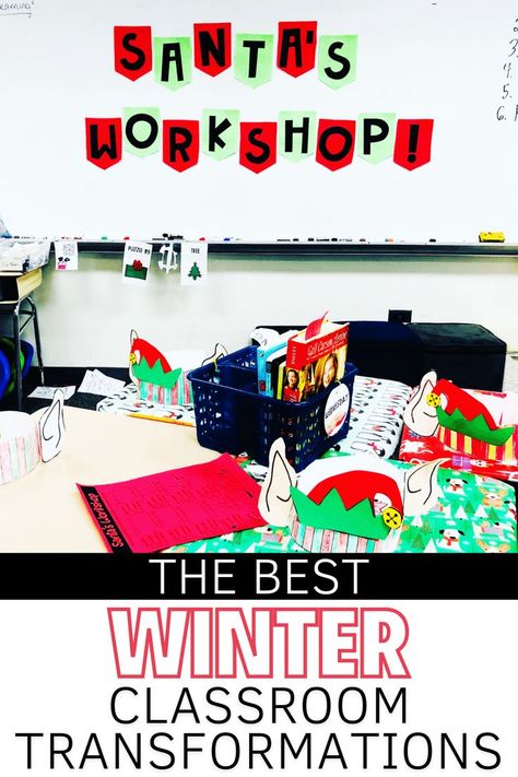 Santa's workshop classroom transformation Classroom Transformation Ideas, Transformation Tips, Snow Is Falling, Classroom Christmas, Winter Classroom, Classroom Transformation, Theme Days, Diy Classroom, Christmas Classroom