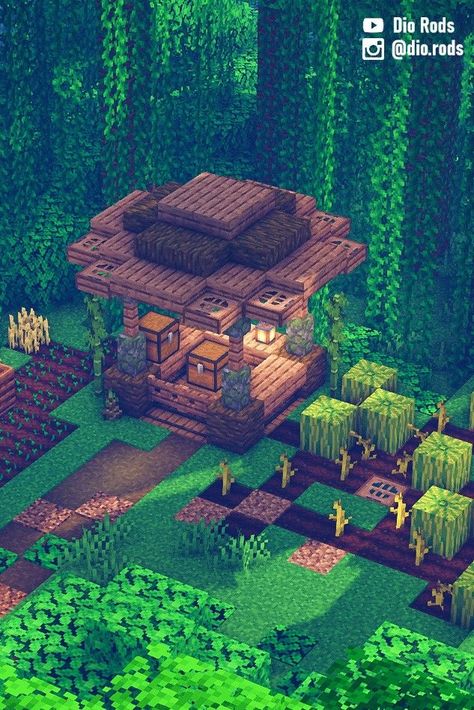 Minecraft Starter Simple Farm in the Jungle. Food Stand/Storage! Minecraft Jungle Farm Ideas, Starter Jungle House Minecraft, Jungle Ideas Minecraft, Minecraft Jungle Builds Easy, Minecraft Jungle Statue, Jungle Bases Minecraft, Minecraft Jungle House Easy, Jungle Build Minecraft, Jungle Minecraft Ideas