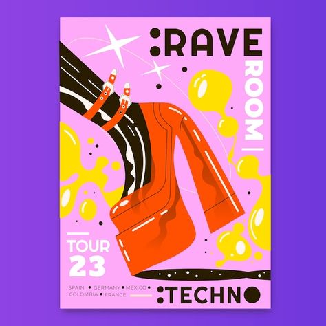 Techno Music Poster, Techno Graphic Design, Rave Room, Techno Poster, Music Poster Template, Rave Poster, Rave Art, Techno Rave, Rave Music