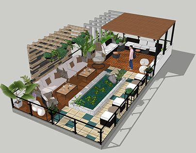 Landscape Balcony Design, House With Rooftop Garden, Roof Garden Plan Design, Terrace Design Plan, Terrace Landscape Design Plan, Rooftop Garden Plan, Rooftop Plan, Restaurant Design Plan, Roof Garden Plan