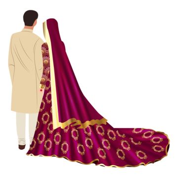 Wedding Couple Back Illustration, Dulha Dulhan Cartoon Images, Bride And Groom Illustration Indian, Bride Groom Illustration Indian, Muslim Wedding Couple Illustration, Indian Wedding Cartoon, Red Colour Outfits, Nikah Illustration, Muslim Couple Illustration Wedding