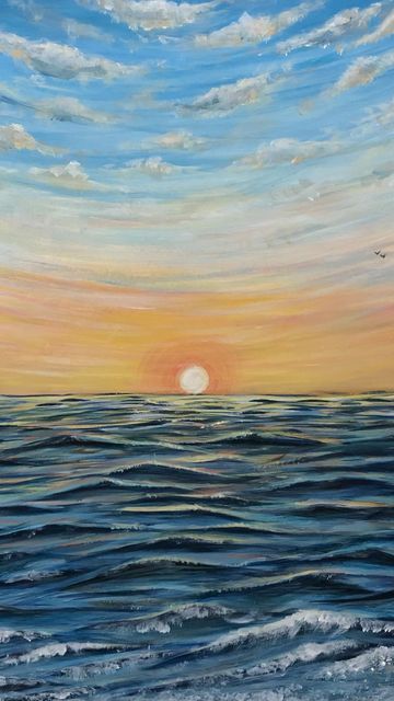 Ocean Horizon Painting, Canvas Painting Ideas Sea Beach Art, Sunset Beach Acrylic Painting, Ocean Sunset Paintings Acrylics, Beach Sunset Painting Easy, Easy Ocean Painting, Sunset Painting Easy, Beach Sunset Painting, Nature Paint