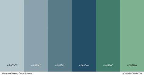 20 Best Monsoon Color Schemes » Blog » SchemeColor.com Saree Colour Palette, Monsoon Color Palette, Monsoon Colour Palette, Design Assignments, Dark Sea Green, Monsoon Season, Rainbow Palette, Cool Color Palette, Light Steel Blue