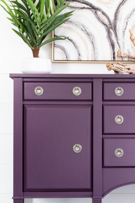 Fusion Mineral Paint is Foundation to Finish All in One Hallway Dresser, Fusion Paint Projects, Purple Dresser, Nightstand Color, Purple Furniture, Fusion Paint, Purple Paint, Painting Furniture, Fusion Mineral Paint