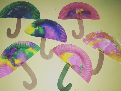 Paper plate umbrellas for the letter U! #letterU #paperplate #craft #umbrella #rainyday #preschool U Projects For Preschool, Projects For Preschool, Craft Umbrella, U Craft, Class Crafts, Alphabet Crafts Preschool, Letter Craft, Crafts Preschool, Preschool Class