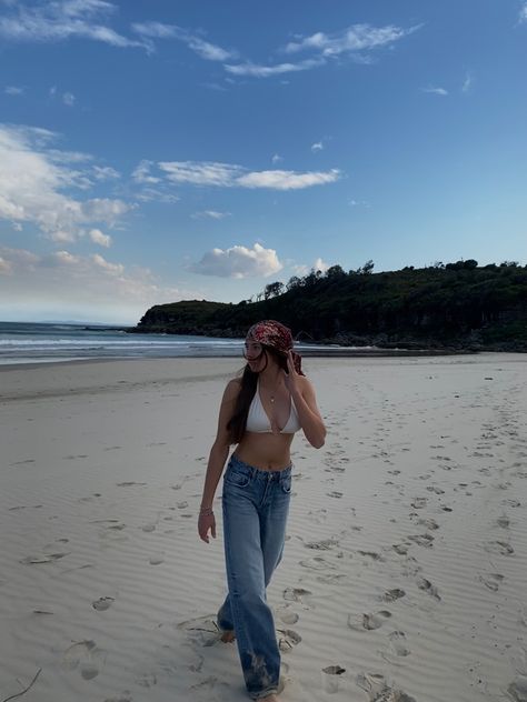 #beachgirl #beachvibes #headband #vibes#denim Beach Pictures Inspiration, Bandana Photoshoot, Summer Australia, Bandana Outfit, Beach Pictures Poses, Pictures Poses, Beach Days, Beach Vibe, Swimsuit Cover