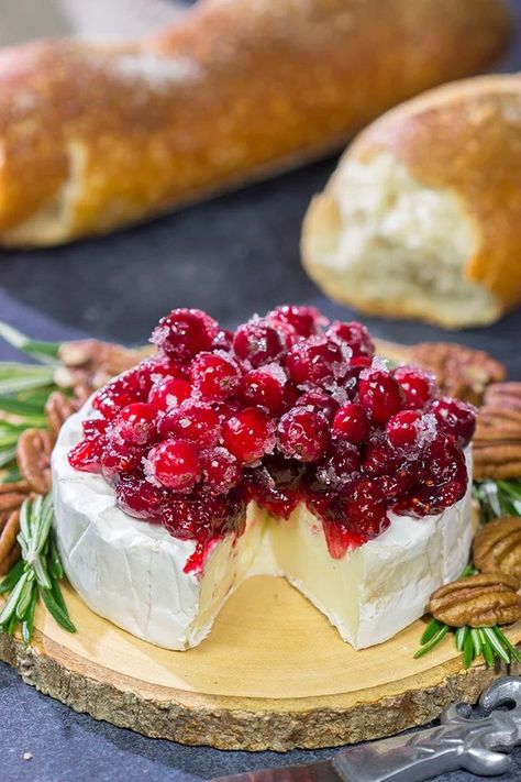 Brie with Cranberry Sauce | Easy but impressive appetizer! Thai Peanut Wraps, Chocolate Swiss Cake, Brie Cranberry Appetizer, Brie Sauce, Brie With Cranberry Sauce, Swiss Cake Roll, Cranberry Appetizer, Brie Cheese Recipes, Brie Cranberry