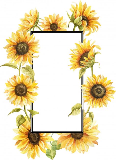 Watercolor frame with sunflower hand pai... | Premium Vector #Freepik #vector Sunflower Border, Printable Sunflower, Pretty Phone Backgrounds, Sunflower Illustration, Watercolor Frame, Iphone Wallpaper Vsco, Writing Paper Printable Stationery, Sunflowers And Daisies, Painted Illustration