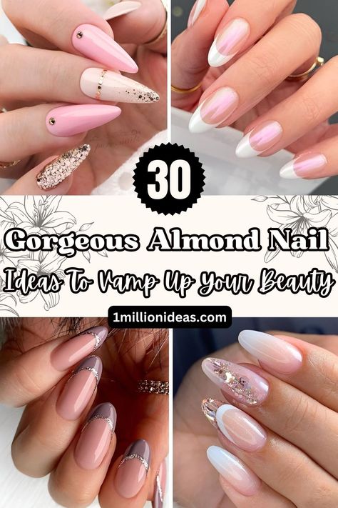 30 Gorgeous Almond Nail Ideas To Vamp Up Your Beauty Acrylic Nail Designs French Tip Ideas Almond, Almond Nails Fancy Designs, Almond Nails Designs February, Elegant Nails Classy Simple Almond, French Tip Nail Ideas Almond, Almond Nails Designs January, Short Almond Nails Classy, French Nail Designs Almond Shape, Almond Acrylic Nails Designs Classy