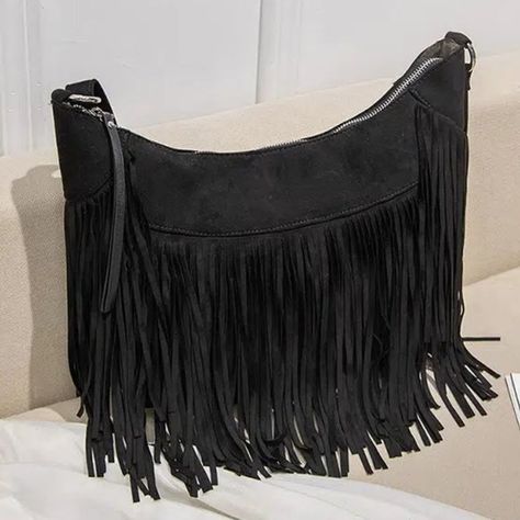 Ladies Fashion All-match Shoulder Bag, Suede Punk Tassel Decor Messenger Bag Western Purses, Retro Fashion Women, Tassels Decor, Boho Fringe, Fringe Bags, Tassel Bag, Design Del Prodotto, Purse Black, Style Noir