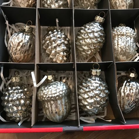 Brand New Martha Stewart Silver Mercury Glass Pinecone Acorn Ornaments Set Of 8 New 3 " Blown Mercury Glass With A Silver Vintage Finish . Martha Stewart Holiday, Martha Stewart Christmas, Yarns Ornaments, Handpainted Christmas Ornaments, Acorn Ornaments, Pink Christmas Ornaments, Bird Christmas Ornaments, Blown Glass Christmas Ornaments, Pinecone Ornaments