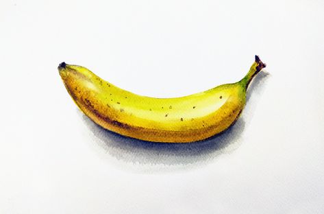 Banana Painting Acrylic, Banana Drawing Realistic, Acvarel Painting Ideas Easy, Acvarel Painting, Painting Tutorial Watercolor, Fruit Watercolor Painting, Banana Watercolor, Banana Drawing, Painting Banana