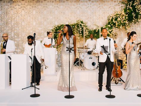 From Kim Kardashian + Kanye West to Queen Bey + Jay Z, see which songs celebrities chose for their first dance! Band Backdrop, Songs Photo, Band Stage, Wedding Music Band, Winter Wedding Venues, Floral Wedding Stationery, Entertaining Tips, Winter Bridesmaids, Wedding Extras