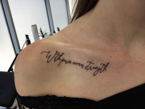 Front Shoulder Tattoos For Women Quotes, With Pain Comes Strength, Small Wing Tattoos, Unique Sister Tattoos, Front Shoulder Tattoos, Wing Tattoos, Mama Tattoo, Survivor Tattoo, Bone Tattoo