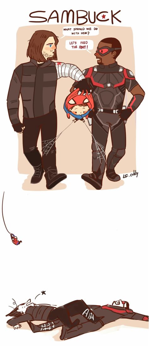 http://lupinchopang27.tumblr.com/post/144455496657/sambuck-vs-spider#notes Bucky X Peter Fanart, Baby Peter Parker Superfamily, Mcu Peter Parker Fanart, Spider Man Ships, Bucky And Peter Fanart, Avengers And Peter Parker, Loki And Peter Parker Fanart, Sam X Bucky Fanart, Baby Peter Parker