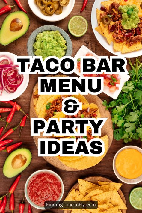 Taco Dinner Party, Taco Bar Menu, Taco Salad Bar, Taco Bar Wedding, Dinner Birthday Party, Summer Tacos, Mexican Party Food, Taco Bar Party, Party Food Bars