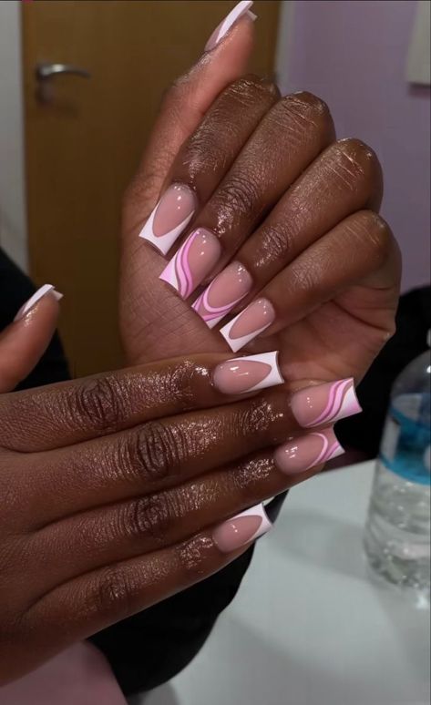 Color Full Nail Designs, Nail Art Designs Summer Gel French Tips, Gel Nail Designs French Tip Ideas Short, Short Square Acrylic Nails Designs Simple, Pink Short Nail Designs, Nail Designs For Dark Skin, Holiday Nails Summer 2023, Glowup Ideas, Short Nail Acrylic