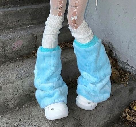 Blue Leg Warmers, Danganronpa Oc, Pretty Fits, Fur Leg Warmers, Halloween Makeup Inspiration, Girly Outfits, Leg Warmers, Cute Fashion, Cute Shoes