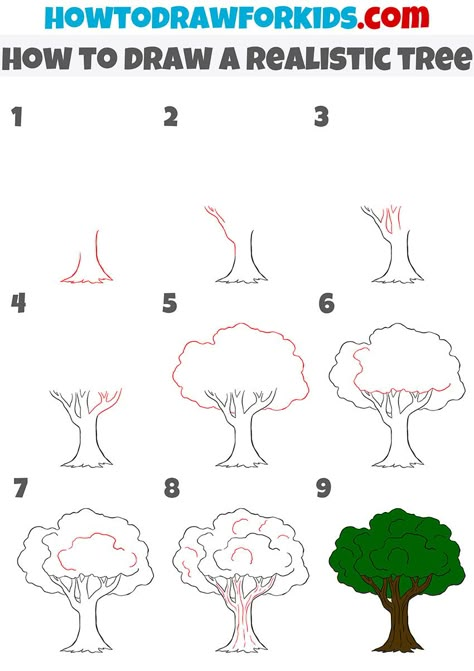 Trees Drawing Tutorial, Tree Drawing Simple, Trees For Kids, Tree Drawings Pencil, Picture Tree, Simple Tree, Nature Sketch, Tree Sketches, Basic Drawing