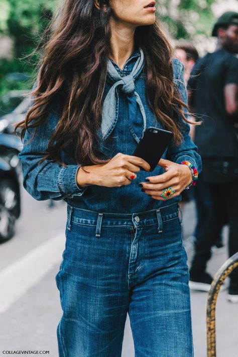 Denim Outfit Ideas, Mfw Street Style, Denim Street Style, Denim Inspiration, Collage Vintage, Fall Denim, Stil Inspiration, Denim Trends, Minimal Chic