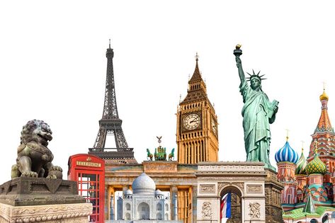 World landmarks photo collage isolated on white background, travel, tourism and study around the world concept World Landmarks, Travel Brochure, Travel Tourism, Travel Tours, Travel And Tourism, Study Abroad, Brochure Design, Photo Collage, Big Ben