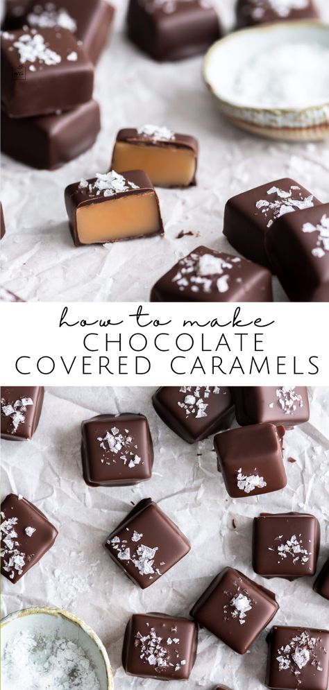 Chocolate Covered Caramels, Desserts Vegan, Soft Caramel, Caramel Candy, Salted Chocolate, Caramel Recipes, Melting Chocolate Chips, Homemade Caramel, Homemade Candies