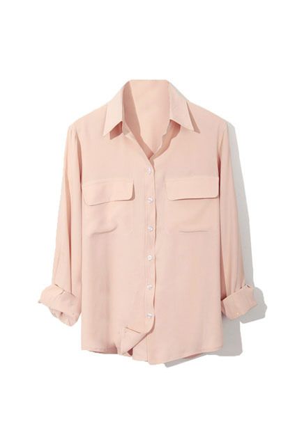 . Nude Shirt, Chique Outfit, Mode Rose, Pink Shirts, Silk Blouses, Pink Long Sleeve Shirt, Pink Long Sleeve Tops, Chic Shirts, Extra Long Sleeves