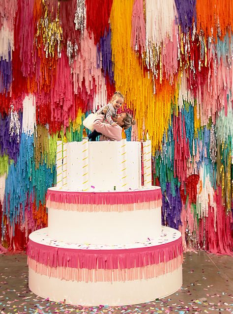 Giant Pop Out Cake Diy, Birthday Cake Selfie Ideas, Birthday Cake Parade Float Ideas, Giant Cake To Jump Out Of, Birthday Party Parade Float, Diy Giant Cake Prop, Giant Toys Props, Pop Out Cake Giant, Giant Birthday Cake