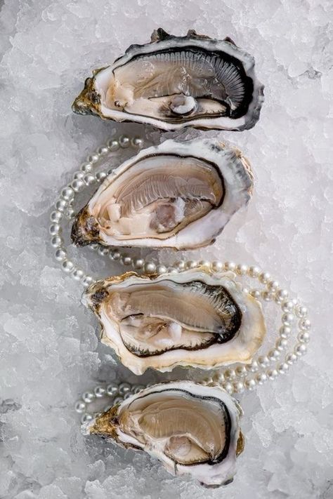 Oyster Photoshoot, Clam Photography, Mermaid Dinner, Seashell Aesthetic, Pearl Core, Pearls Aesthetic, Pearl Aesthetic, Food Art Photography, Oyster Pearl