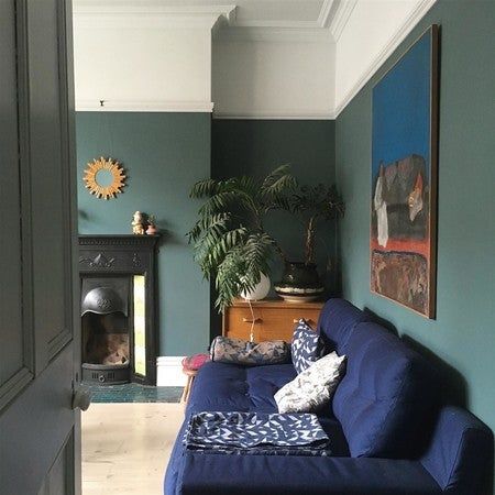 Edwardian Living Room, Farrow And Ball Living Room, Inchyra Blue, Blue Couch, Living Room Wall Color, Victorian Living Room, Room Wall Colors, Picture Rail, Cosy Living Room