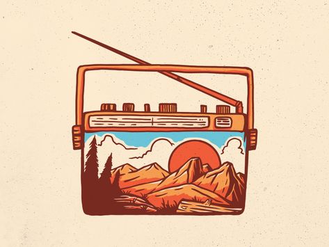 Music For The Nature by Mangustudio Poster For Your Room, Radio Illustration, Radio Design, Portland Timbers, National Park Travel, Room Wall Decoration, Music Drawings, Nature Camping, Retro Radio