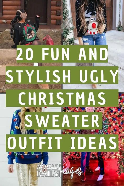 20 Fun and Stylish Ugly Christmas Sweater Outfit Ideas Ugly Sweater Outfits, Ugly Christmas Outfit, Christmas Sweater Outfit, Ugly Christmas Sweater Outfit, Sweater Outfit Ideas, Christmas Sweater Outfits, Trendy Christmas Outfits, Best Ugly Christmas Sweater, Sweater Ideas