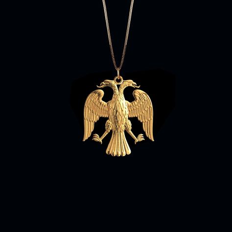 𝗣𝗘𝗡𝗗𝗔𝗡𝗧 𝗜𝗡𝗙𝗢𝗥𝗠𝗔𝗧𝗜𝗢𝗡 This pendant is made of real, solid gold. * Made in USA * Material: 14k or 18k solid gold * Finish: polished * Height: 1.21" (30,5 mm) | *includes the small circle, bail dimensions not included * Width: 1.08" (27,5 mm) * Pendant weight: approx. 6 grams (14k) * Bail: fits up to 4 mm chains * Solid back, not hollow * A certificate of authenticity is included * Delivered in our elegant jewelry box, making it the perfect gift 𝗖𝗛𝗔𝗜𝗡 Our chain is made of soli American Wilderness, Eagle Pendant, Double Headed Eagle, Phoenix Pendant, Eagle Necklace, Gold Eagle, Gold Dragon, Egyptian Jewelry, Solid Gold Chains