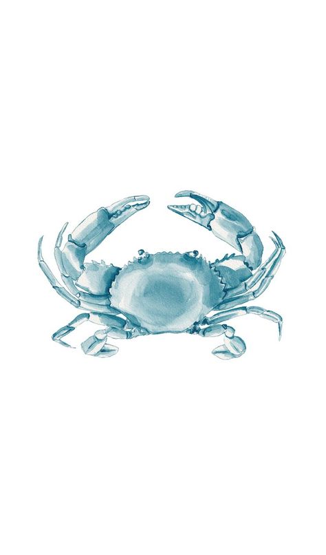 Crab painted in blue ink Watercolour Food, Summer Prints Wallpaper, Beachy Wallpaper, Crab Illustration, Crab Painting, Sea Creatures Art, Beach Wall Collage, Coastal Wallpaper, Ancient Greek Sculpture