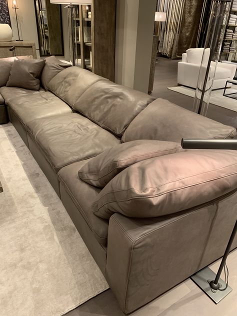 RH cloud grey leather couch Cloud Couch Leather Living Room, Grey Cloud Couch Living Room, Leather Cloud Couch, Gray Leather Couch Living Room, Grey Cloud Couch, Grey Leather Couch Living Room, Cloud Couch Living Room, Leather Couch Decorating, Grey Leather Couch