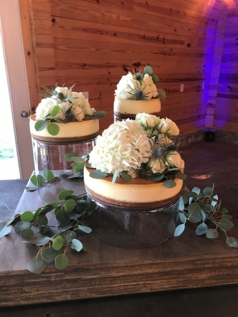 Grooms Cheesecake Table, Groom Cheesecake Ideas, Cheesecake Grooms Table, Grooms Cheesecake, Cheesecake Grooms Cake, Edible Centerpieces Wedding, Wedding Cheesecake Ideas, Rehearsal Dinner Cake, Retirement Reception