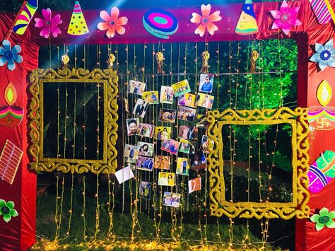 Diwali Selfie decor Photo Zone Ideas, Selfie Zone, Selfie Corner, Crepe Paper Crafts, Diwali Decorations At Home, Photo Zone, Diwali Party, Event Stage, Diwali Diy