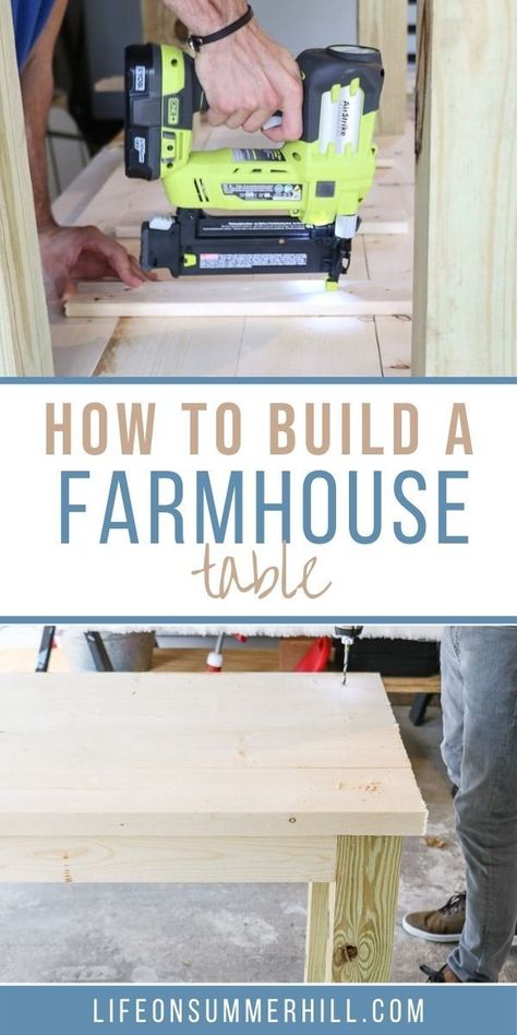 Easy DIY how to build a farmhouse table project. If you have never built a table before then this is going to be the perfect table to make. Here is a step by step tutorial on how to build a farmhouse table for your dining room, kitchen or patio. This beginner guide is a simple DIY project. This table is a small narrow table but you can adjust the size to a larger one. Lots of pictures and detailed instructions with plans. How To Build A Farmhouse Table, Dinning Table Diy, Farm Table Plans, Building A Farmhouse, Farmhouse Kitchen Table Diy, Small Farmhouse Table, Diy Farmhouse Table Plans, Build A Farmhouse, Diy Farm Table