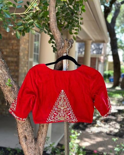 Elevate your traditional attire with our stunning Red Velvet Maggam Work Blouse, designed to add a touch of luxury to your ensemble. Handcrafted with intricate maggam embroidery, this blouse features fine detailing with gold and silver threads, zardosi work, and delicate bead embellishments. The rich velvet fabric offers a regal look, perfect for weddings, festive occasions, and special events. Customizable to fit your size and style, our blouse is designed for the modern woman who cherishes ... Indian Blouse Designs Latest, Blouse Designs Saree, Indian Blouse Designs, Blouse Designs High Neck, Blouse Indian, Blouse Designer, Latest Model Blouse Designs, Traditional Blouse Designs, Cutwork Blouse Designs