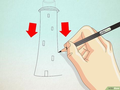 Landscape Drawing Step By Step, Draw A Lighthouse, Drawing Techniques Pencil, Lighthouse Clipart, Lighthouse Sketch, Lighthouse Drawing, Landscape Tattoo, Lighthouse Painting, Art Lighting