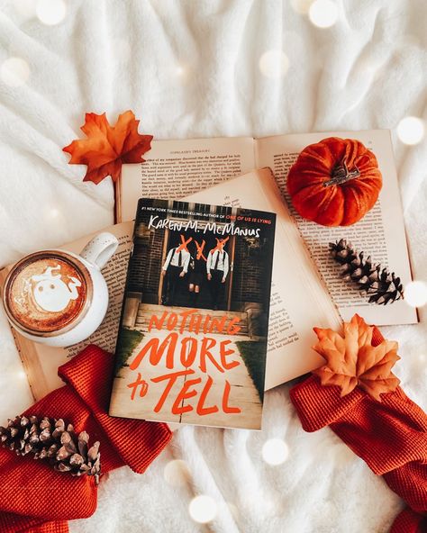 Cozy Flatlay Photography, Fall Book Pictures, Flat Lay Photography Books, Aesthetic Book Photography Ideas, Nothing More To Tell Book, Book Fall Aesthetic, Aesthetic Flatlay Ideas, Book Flatlay Photography, Book Photography Aesthetic