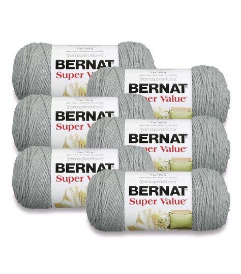 Bernat Super Value 426yds Worsted Acrylic Yarn 6 BundleBernat Super Value yarn is an economical, worsted weight yarn in a huge shade range Available in solid and multi - colored shades, from brights, to neutrals, Super Value fits the needs of any knit or crochet project Conveniently machine washable and dryable for easy careProduct DetailsEasy care, longwearing premium Acrylic yarnContent: 100% AcrylicBall Size Solids/Ragg / Heathers: 197g / 7oz, 389m / 426ydBall Size Ombres: 142g / 5oz, 251m / Bernat Yarn, Bernat Blanket, Bernat Blanket Yarn, Crochet Home Decor, Blanket Yarn, Needle Arts, Crochet Home, Knit Or Crochet, Worsted Weight Yarn