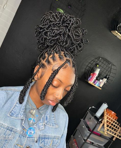 pretty & unique braids. follow for more content. Soft Locs With Curls Bob, Soft Loc Styles, Soft Locs With Curls, Soft Locs Styles, Locs With Curls, Invisible Locks, Christmas Braids, Dread Locks, Black Hairstyle