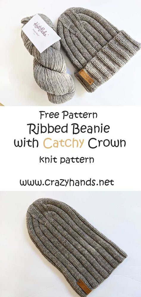 Knit Ribbed Beanie for Men / Knit Ribbed Hat for Men Men’s Toque Knitting Pattern, Free Knit Pattern, Mens Knit Beanie, Beanie Pattern Free, Free Knitting Patterns For Women, Beanie Knitting Patterns Free, Knit Beanie Pattern, Beanie For Men, Bulky Knit