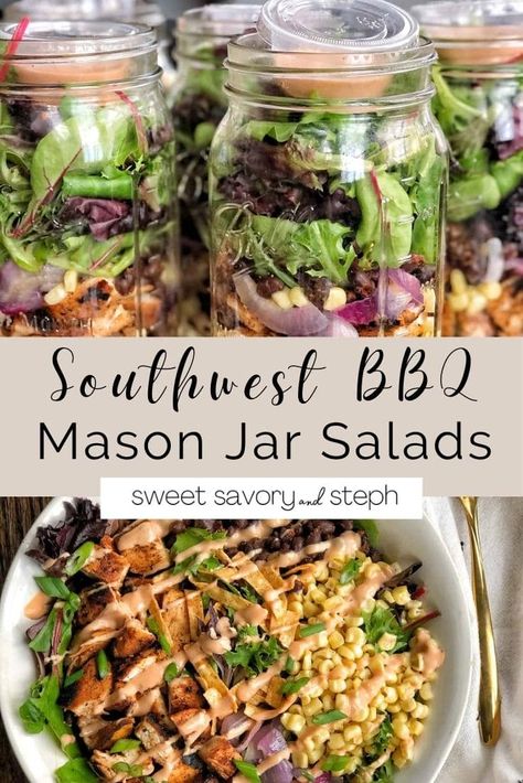 Southwest Salad In A Mason Jar, Southwest Jar Salad, Bbq Chicken Mason Jar Salad, Southwest Mason Jar Salad, Mexican Mason Jar Salad, Mason Jar Salad Meal Prep, Tuna Mason Jar Salad, Healthy Jar Meals, Jar Salads Mason Healthy Lunches