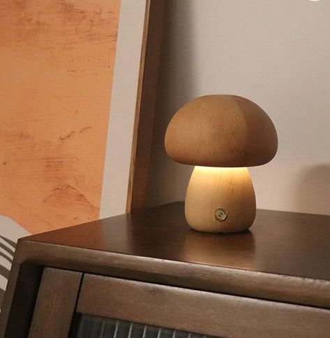 Wooden portable Mushroom table lamp Mushroom Table, Mushroom Lights, Cordless Table Lamps, Led Night Lamp, Room Redesign, Sopot, Night Table, Table Lamps For Bedroom, Mushroom Lamp