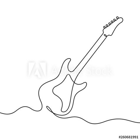 Guitar One Line Drawing, Guitar Line Art, Guitar Outline, Music Bag, Guitar Drawing, Guitar Logo, Guitar Tattoo, Line Vector, Train Art