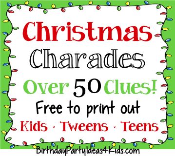 Christmas Charades Game, Birthday Classroom, Charades For Kids, Christmas Charades, Charades Game, Xmas Games, Fun Christmas Party Games, Christmas Trivia, Christmas Games For Family